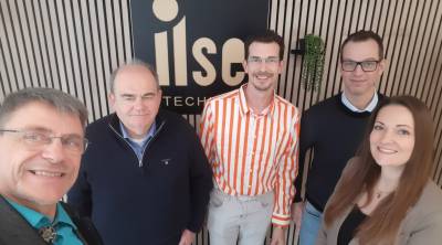 Stephan Kaiser, Friedrich Hilke und Christian Kaiser von der CDU mit Marc Blomeyer und Katharina B&ouml;hm von Ilse Technik 